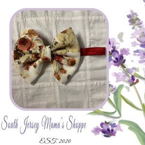Infant Headband Red Band Cream With Peach Red Beige Floral Bow Size Preemie B286